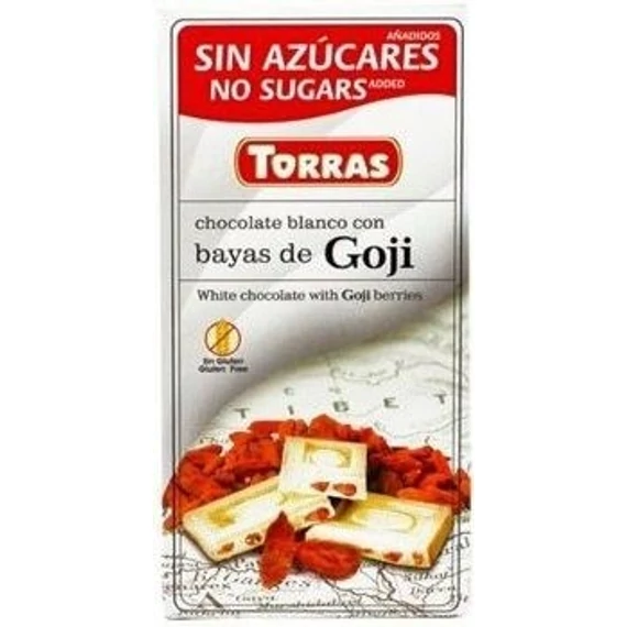 Torras glutén- és cukormentes fehércsokoládé goji bogyó 75g