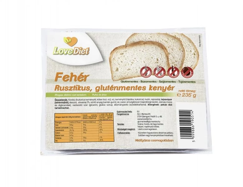 Lovediet gluténmentes rusztikus fehér kenyér 235 g